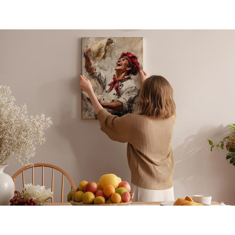 «Joyful Italian Chef», art sur toile: Décoration de cuisine impressionniste, H 24 po x l 16 po