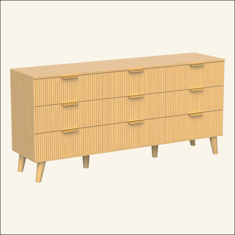 Commode 9 tiroirs pour chambre à coucher, commode en bois cannelée pour chambre d'enfant, chambre de bébé, entrée