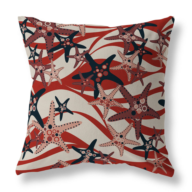 Coussin décoratif intérieur / extérieur Starfish Sway, H 20 po x l 20 po, Rouge / argenté