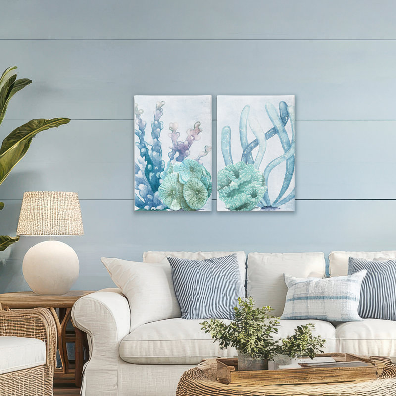 Ensemble de 2 toiles Coral Days Ocean Pastels, design par Kim Allen, H 30 po x l 20 po
