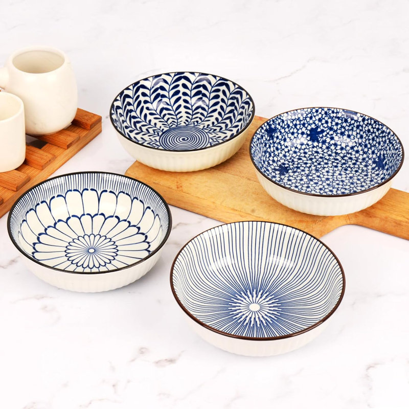Ensemble de 4 grandes assiettes à sauces en céramique