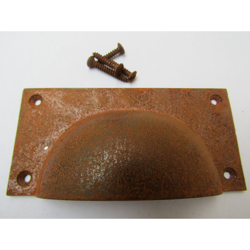 Large Rectangular Cup Pull Handle Black Antique, Rust