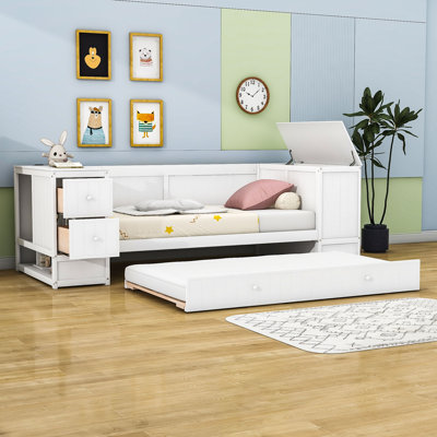 Lit de jour simple en bois avec accoudoirs et lit gigogne Dobb