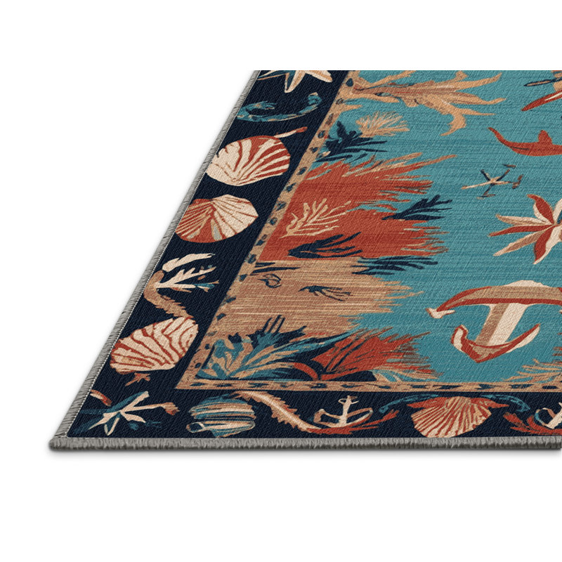 Washable Caribbean themes Nautical Area Rug, Square 8'
