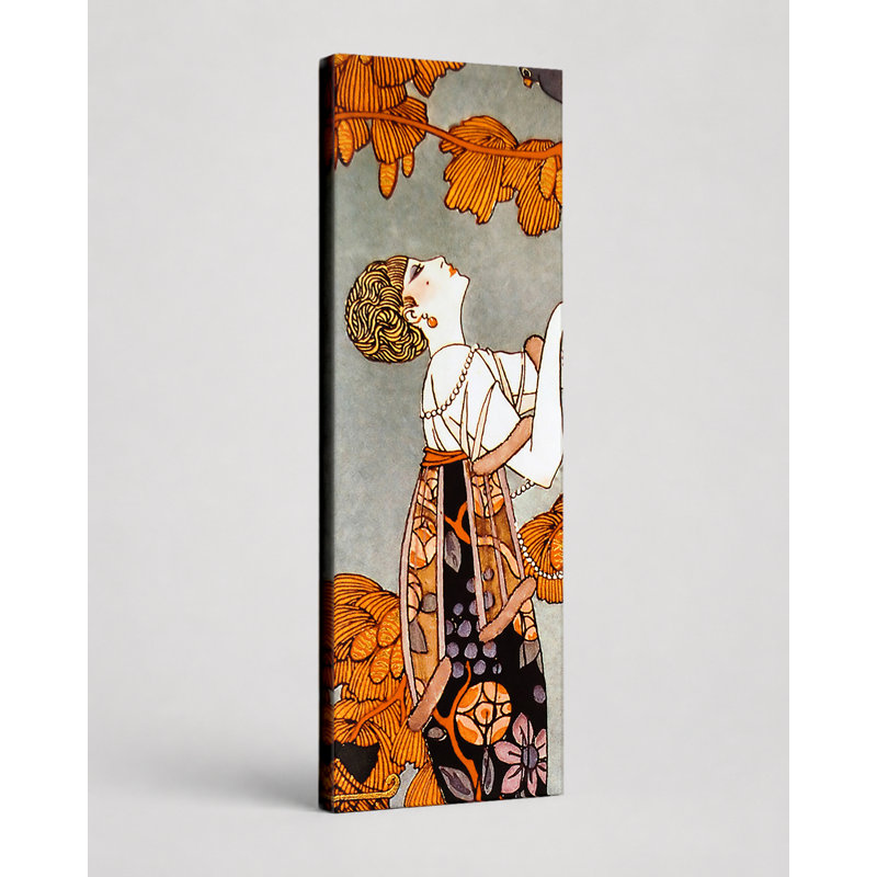 Femme avec oiseau et cage à oiseaux, 20" W x 60" H