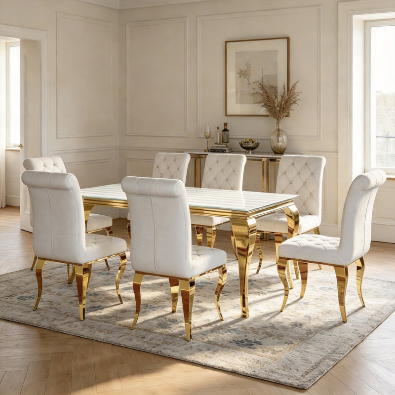 White Velvet Dining Chairs Gold Curved Metal Legs