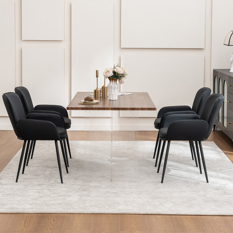 Upholstered Faux Leather Dining Chairs, Black, 4