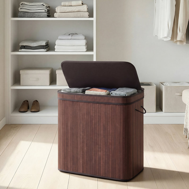 Bamboo Laundry Basket, Brown, 24.4" H x 25" W x 16.7" D