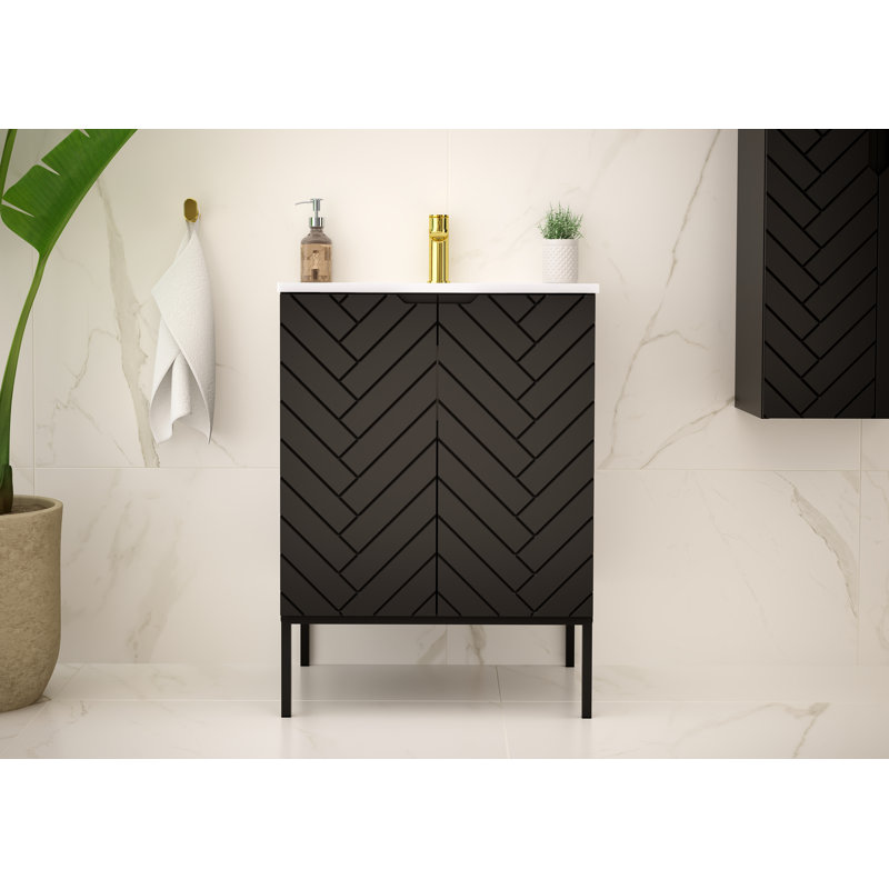 Anyssia Frame Mounted Bathroom Storage, Black/Black