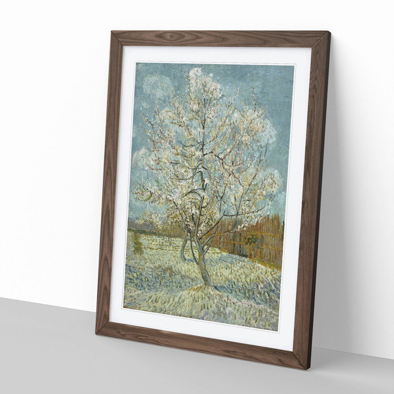 The Pink Peach Tree by Vincent Van Gogh - Picture Frame Painting Print on MDF, Walnut Framed, 65cm H x 48cm W x 2cm D