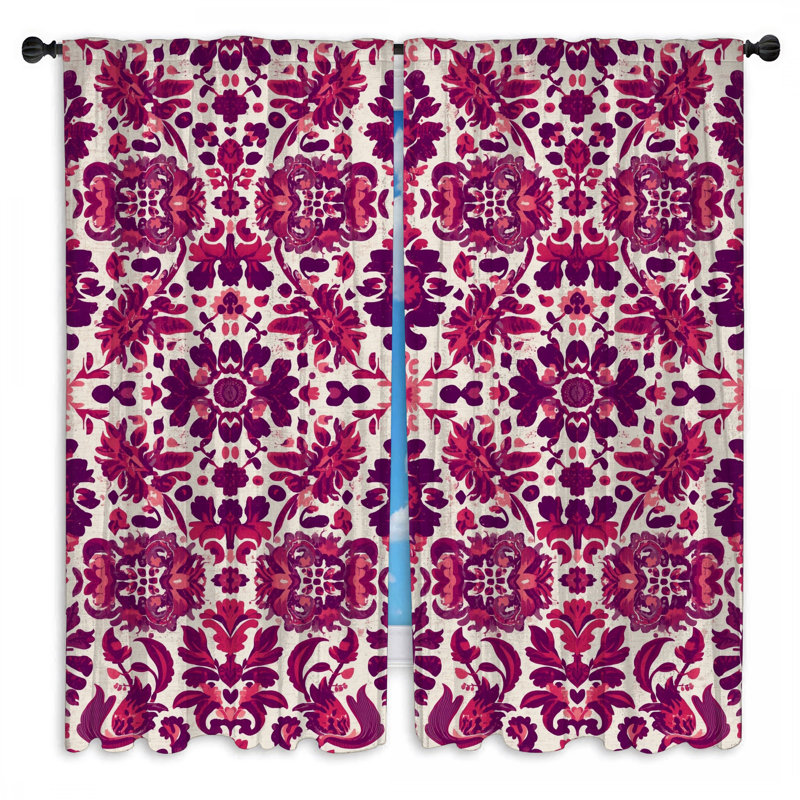 Rideaux de fenêtre rose et mauve à motif damassé et voilage - 2 panneaux, 40 po x 60 po - 2 panneaux