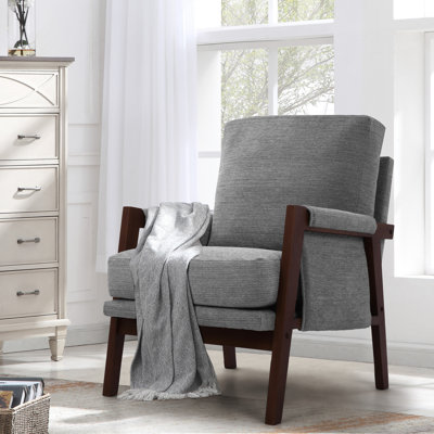 High Back Mid-Century Modern Accent Armchair with Solid Wood Frame and Plush Cushions for Living Room