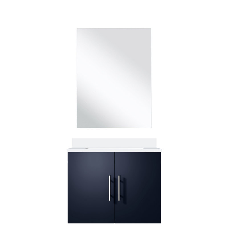 24 po Comptoir de salle de bain bleu marine - comptoir en quartz blanc, miroir 18 po, meuble-lavabo spacieux avec compartiment de rangement X 22 po, quartz, tiroir
