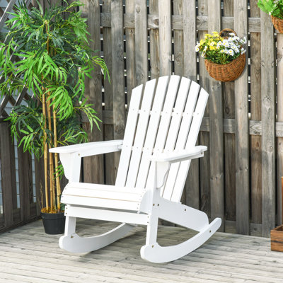 Wooden Adirondack Rocking Chair Outdoor Lounge Chair Fire Pit Seating White