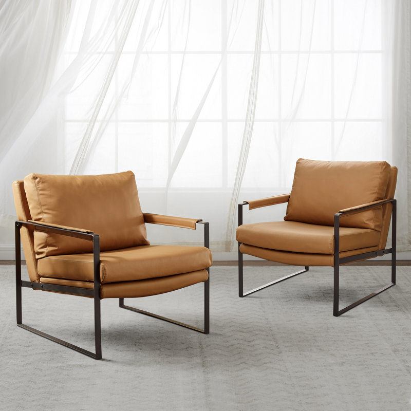 Eisenman 27.09'' W Leather Upholstered Accent Armchair, Khaki Genuine Leather