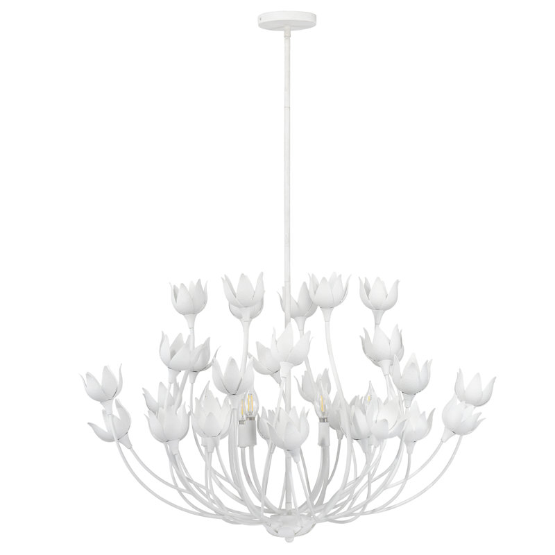 Dogwood 6-Light Chandelier, Antique Brass, White