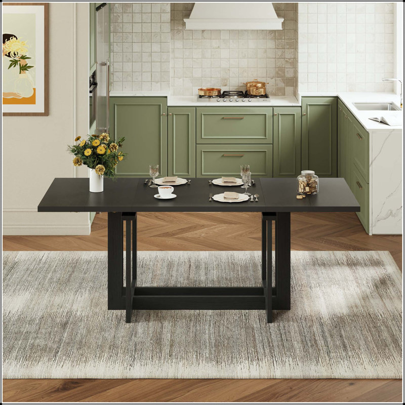 82" Extendable Trestle Dining Table with Two 12" Leaves