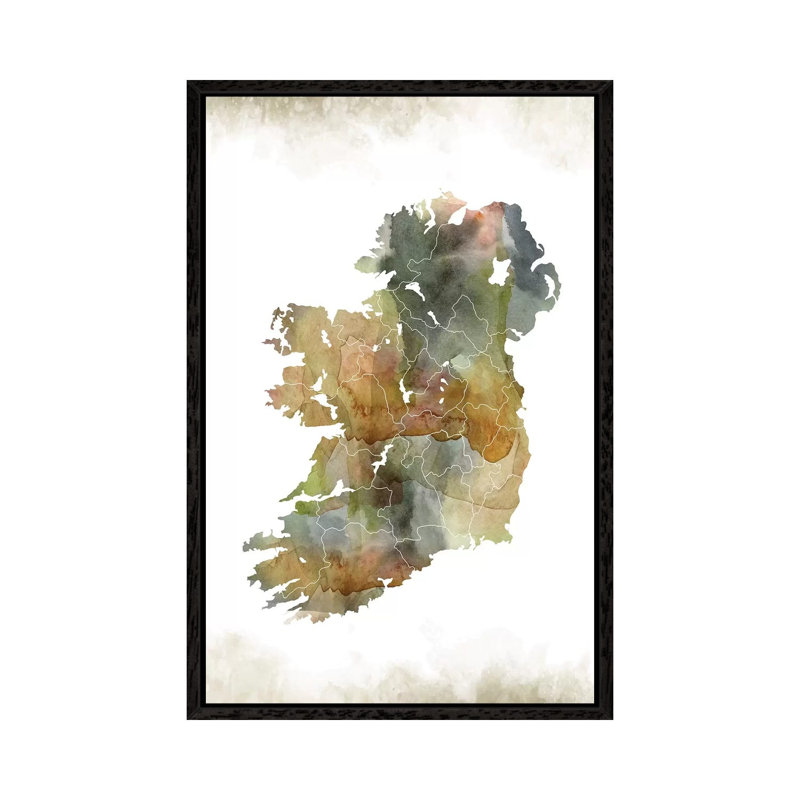 Ireland Greenish Map 1 Piece Wall Art on Canvas, 101.6cm H x 66.04cm W x 3.81cm D, Black Framed