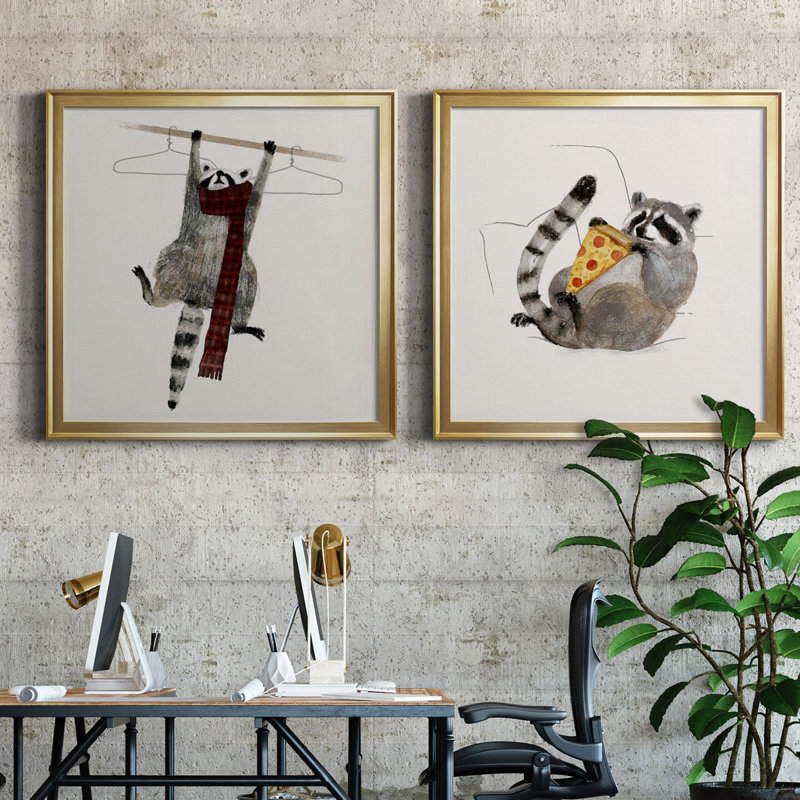 Rascally Raccoon I - ensemble de 2 cadres photo Rascally Raccoon I, Toile encadrée dorée, H 30,5 po x l 61 po x P 1,5 po