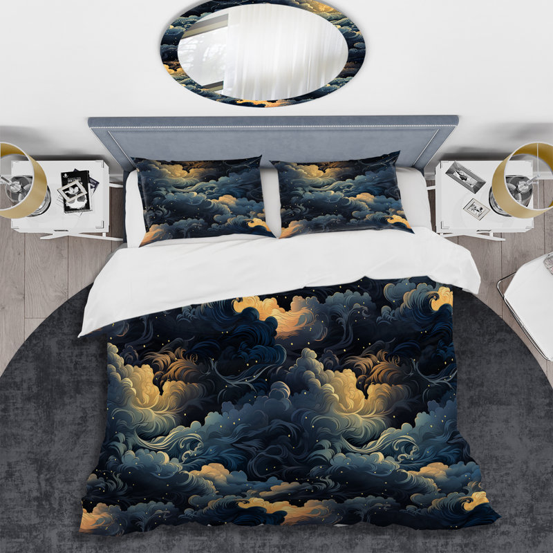 Ensemble de housse de couette à motifs abstraits noir en polyester microfibre Noir Skies Moody