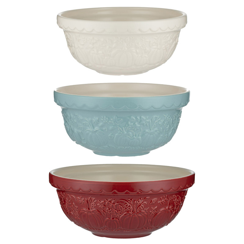 Pumpkin Mixing Bowls Red, Cream, Blue - Set of 3