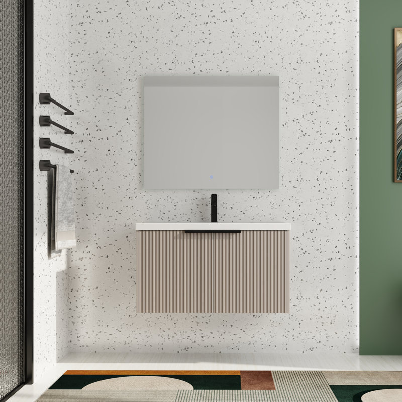 Meuble-lavabo mural simple 36 po avec plateau en résine, Kaki