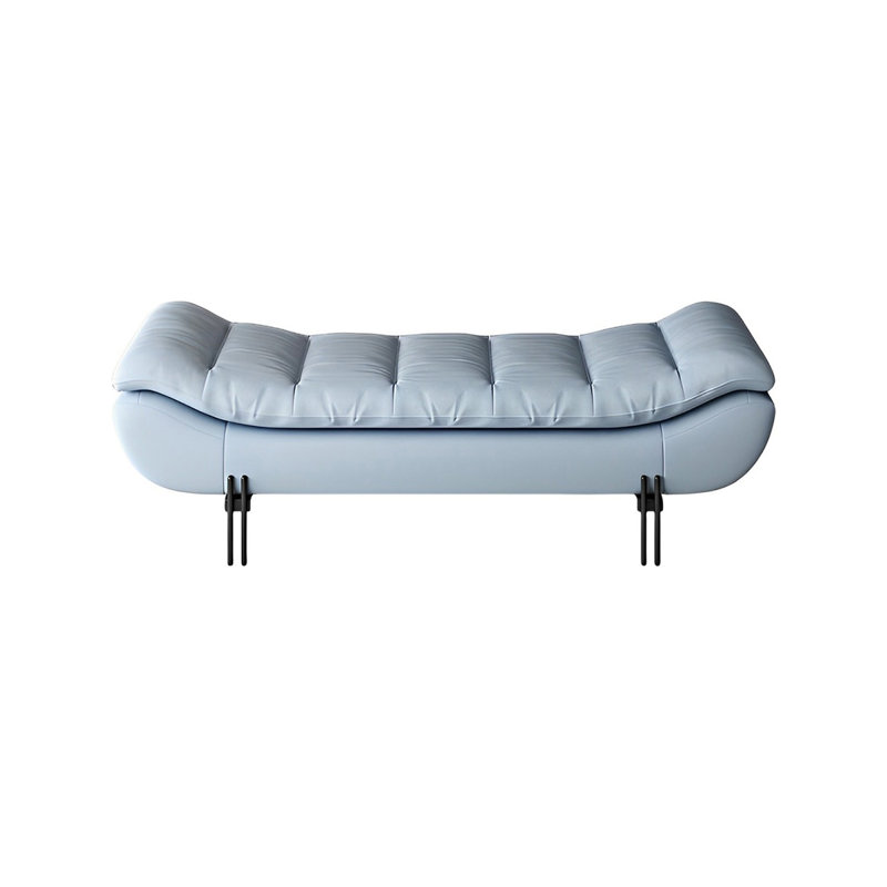 Vasilika Genuine Leather Upholstered Bench, 16.53" H x 59.05" W x 19.68" D, Blue