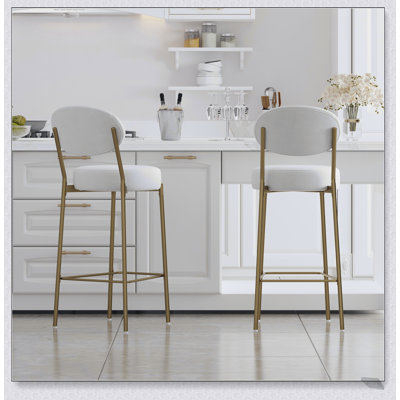 29 Inch Velvet Upholstered Bar Stools with Backrest and Footrest, Set of 2, Comfortable and Stylish for Kitchen and Dining