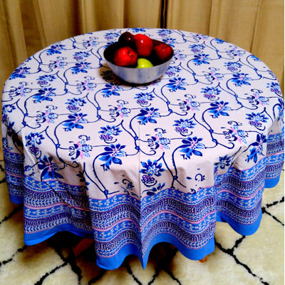 Block Print Floral Tablecloth Round