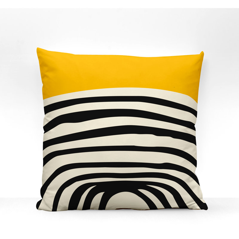 Coussin décoratif intérieur / extérieur en polyester filé Izzy, 17 po x 17 po, Jaune / blanc cassé / noir