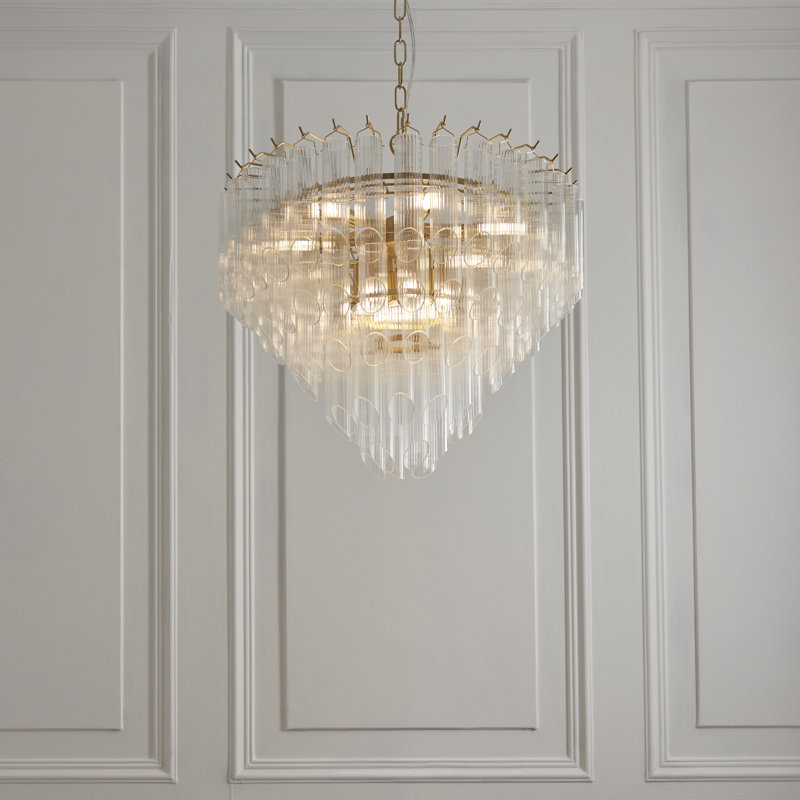 Woodland 12lt Pendant light Angled finished in Brass and Clear