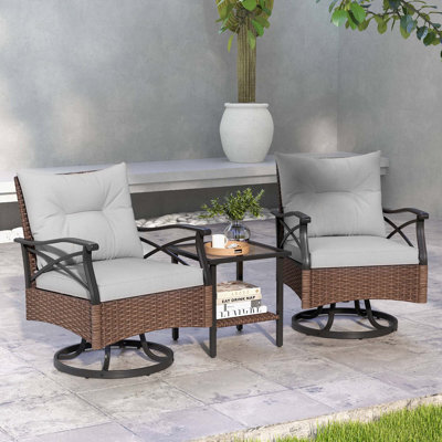 Ensemble de chaise berçante pivotante 3 pièces avec table basse à 2 niveaux et coussins de dossier confortables Winston Porter