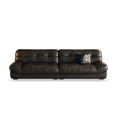 Black Genuine Leather Modular Sofa cushion Loveseat