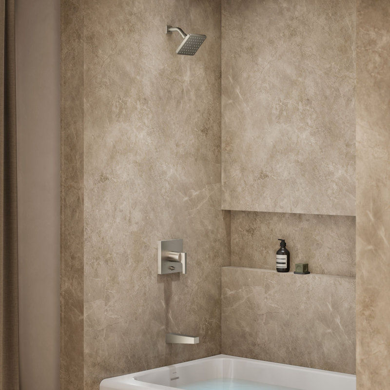 Garniture de bain et douche avec pomme de douche et poignée levier Honesty Rite-Temp, Nickel poli vibrant
