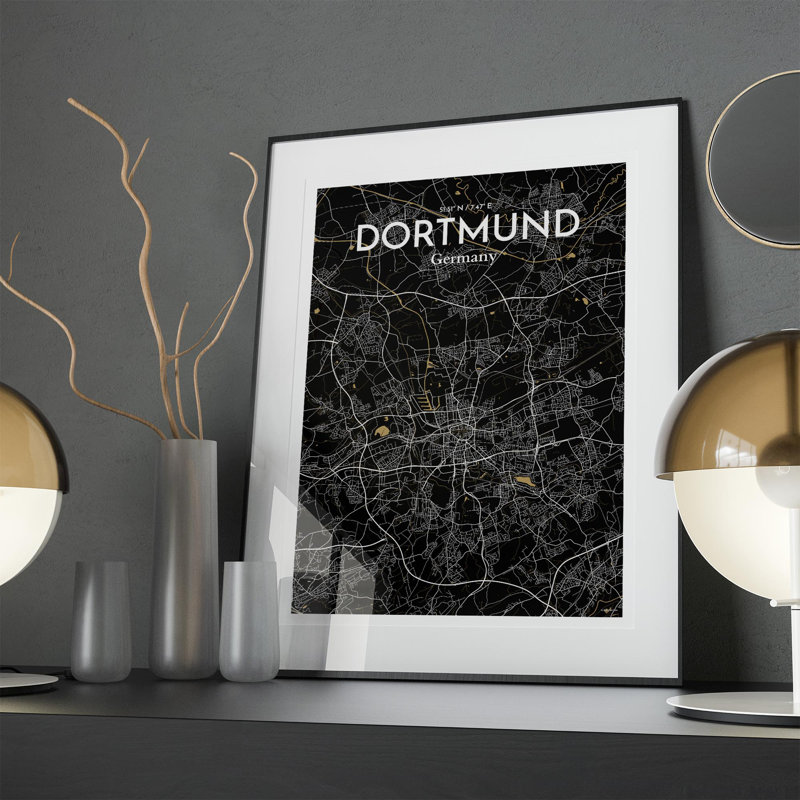 Dortmund City Map in Luxe 1 Piece Wall Art, 27.6cm H x 19.7cm W x 0.05cm D