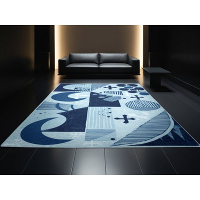 Tapis bleu lavable à la machine à imprimé blocs Peoro