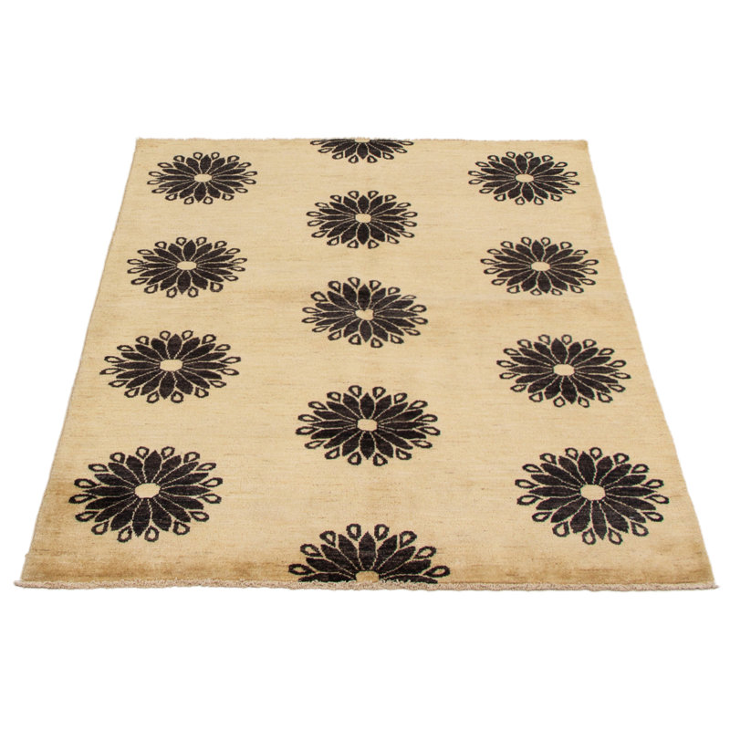 Ivoire Tapis décoratif en laine de conception unique 5 pi x 7 pi noué à la main New Age