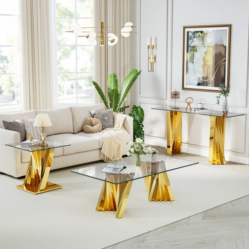 Glass Top Single Coffee Table, Gold