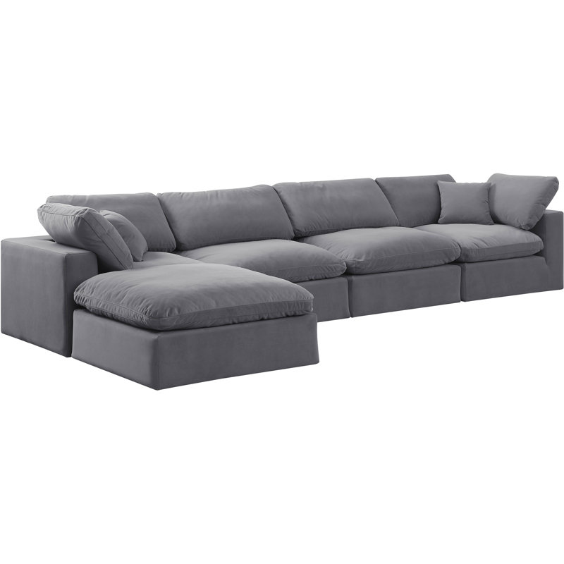 Canapé modulaire réversible en velours Hinesh, Velours gris