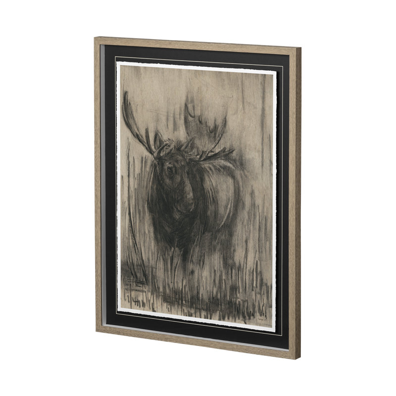 «Bear & Moose a», reproduction d'art encadrée texturée matte sous verre, Ours et orignal I
