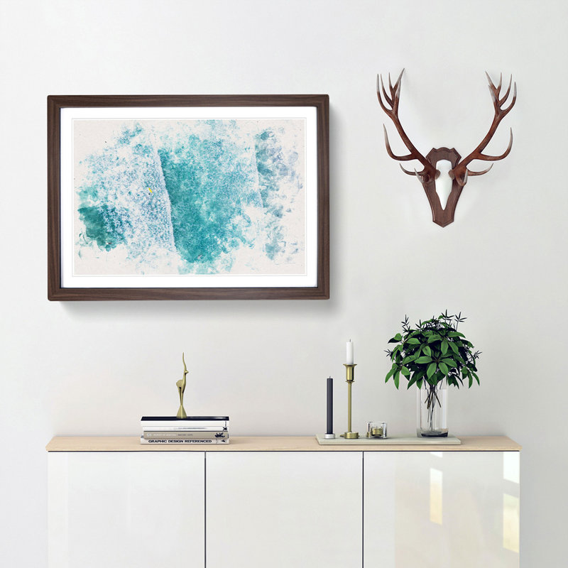 Surfers in Vazon Guernsey - Picture Frame Graphic Art Print, 45cm H x 63cm W x 2cm D, Walnut Framed