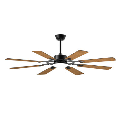 52 Inch Windmill Ceiling Fan with Lights and Remote Control, Black Modern Farmhouse Ceiling Fan with 8 Plywood Blades, 6-Speed Quiet Reversible DC Motor, 3CCT LED Lighting for Living Room Bedroom Kitchen