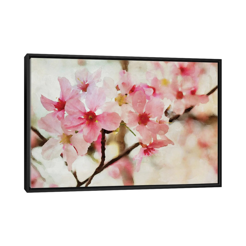 " Cherry Flowers I " by Irena Orlov, 18" H x 26" W x 1.5" D, Black Framed Canvas, No Mat