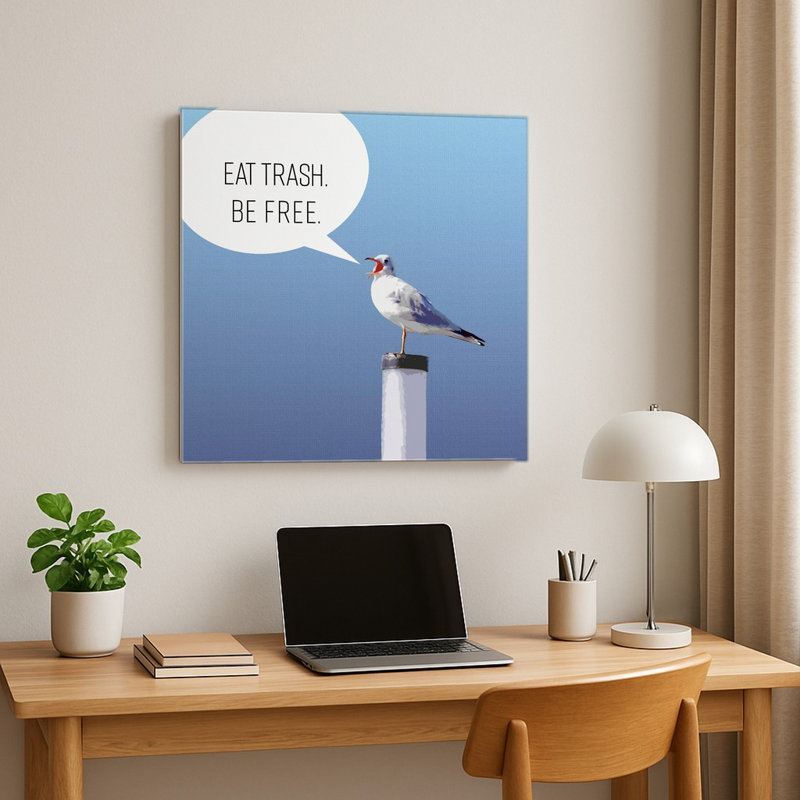 Mangez des déchets. Soyez libre. — Tableau mural carré en métal, H 16 po x l 16 po
