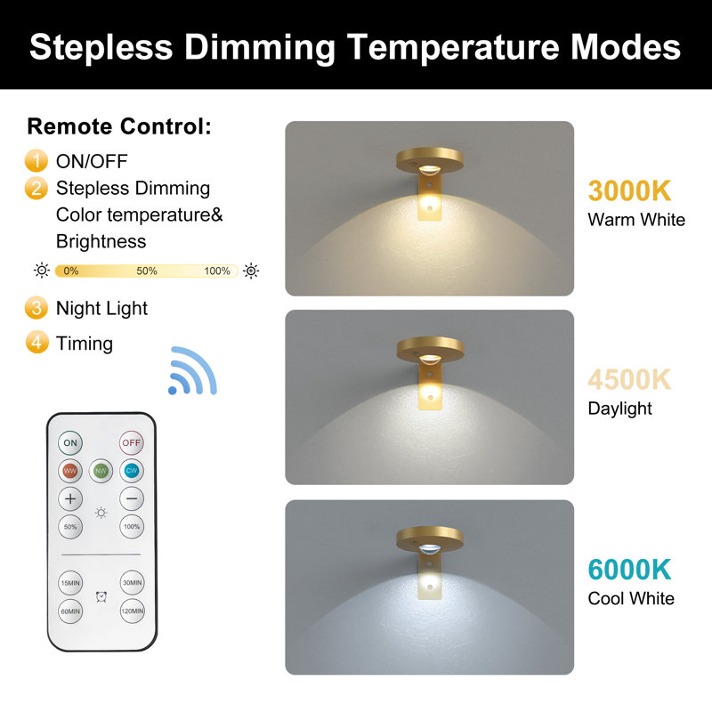 6-Pack Mini Round Rechargeable Accent Light – 0.6W, Remote Dimming, Timer (Elegant Gold)