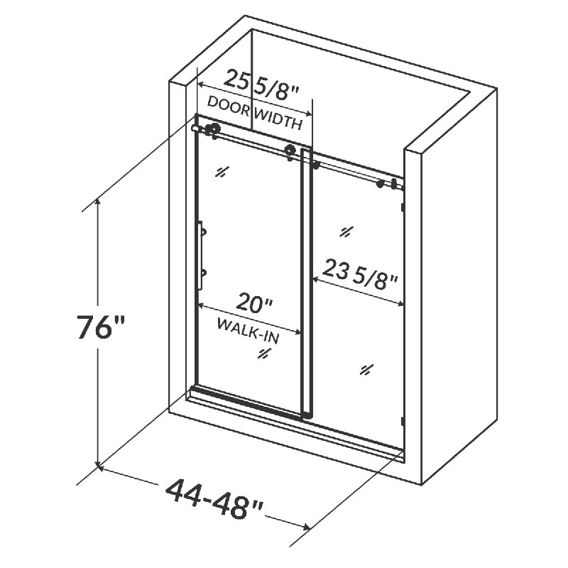 Porte de douche coulissante simple sans cadre 48 po x 76 po Ultra-C, Nickel brossé
