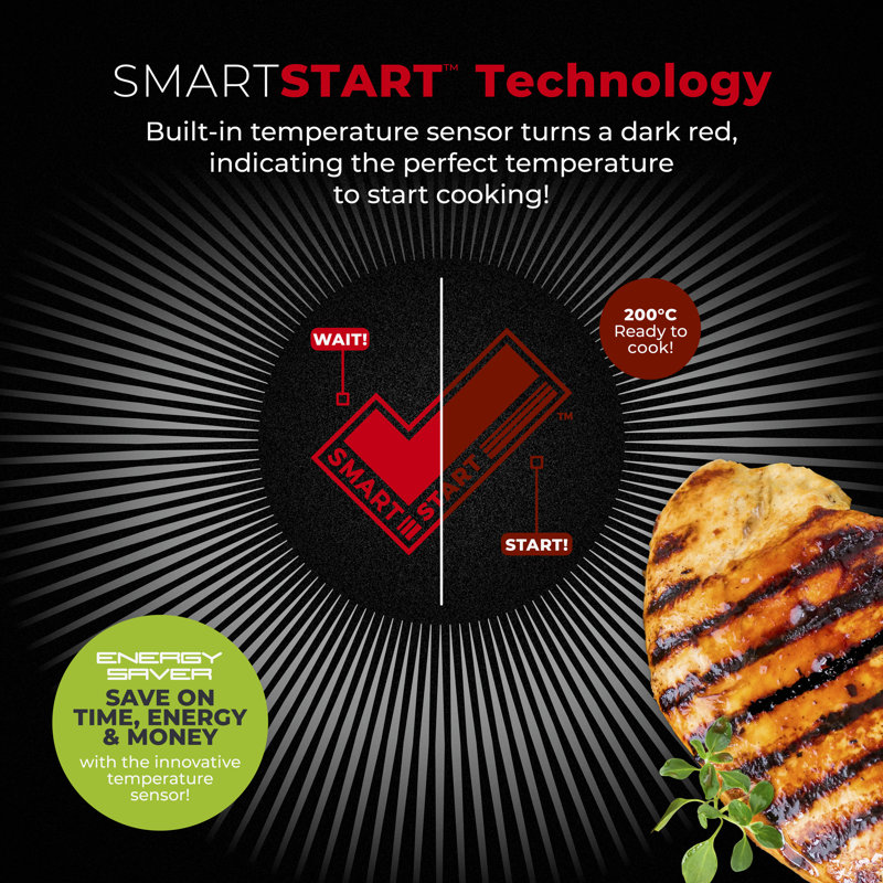 Tower T700317 SmartStart Gourmet 26cm Aluminium Grill Pan with Aeroglide Non-Stick Coating, Induction Compatible