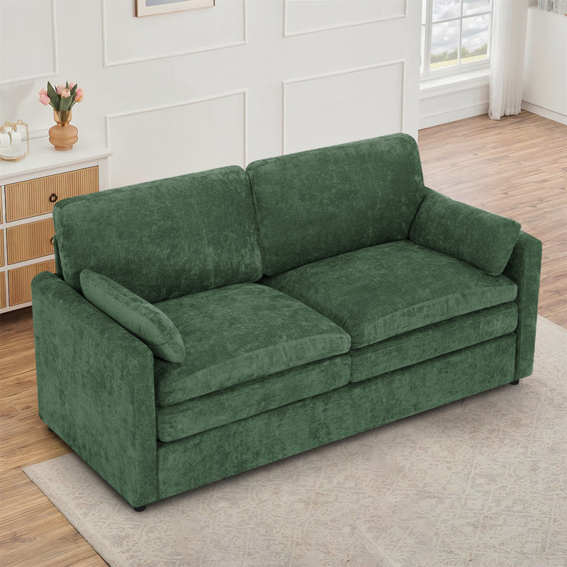 69" Modern Soft Couch With Upholstered Cushion, Chenille Sofa With 2 Well-Filled Pillows, 2-Seat Sofa For Living Room, Bedroom