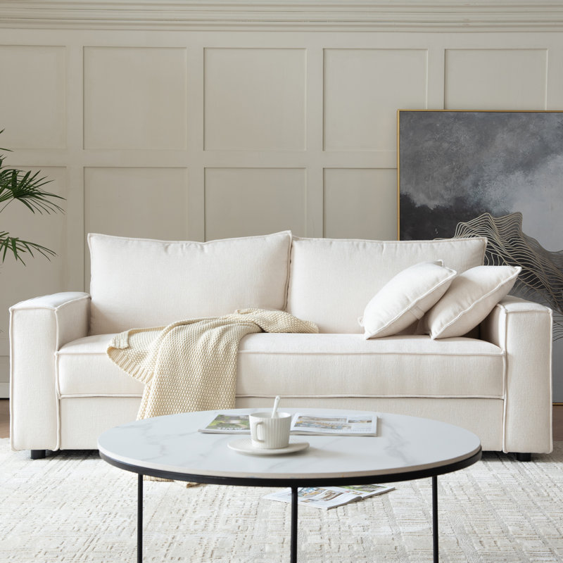 Ebern Designs Alcantara 3-Seater 79.5'' Modern Upholstered Sofa with Square Armrests and 2 Throw Pillows & Reviews - Wayfair Canada