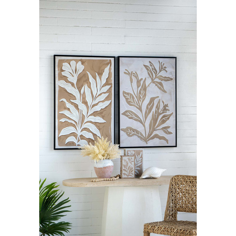Minimalist Leaf Paintings With  Frame, Set Of 2